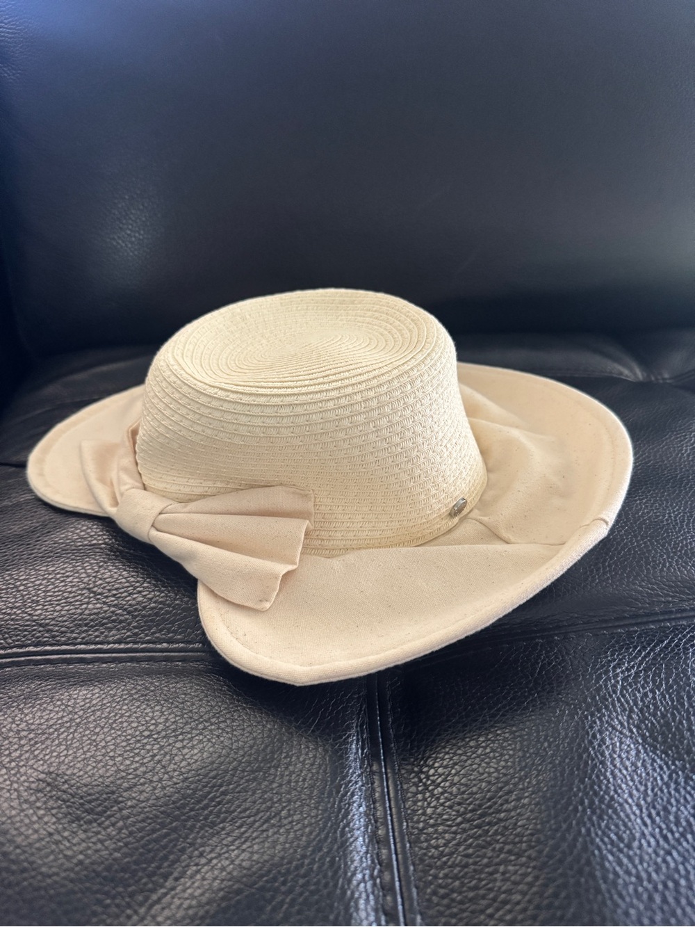 BCBG Natural Beige Sun Hat with Bow
